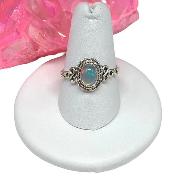 Hand Crafted Jewelry - Ethiopian Fire Opal Ring Size 8.5 Solid 925 Sterling Silver Boho Oval Stone
